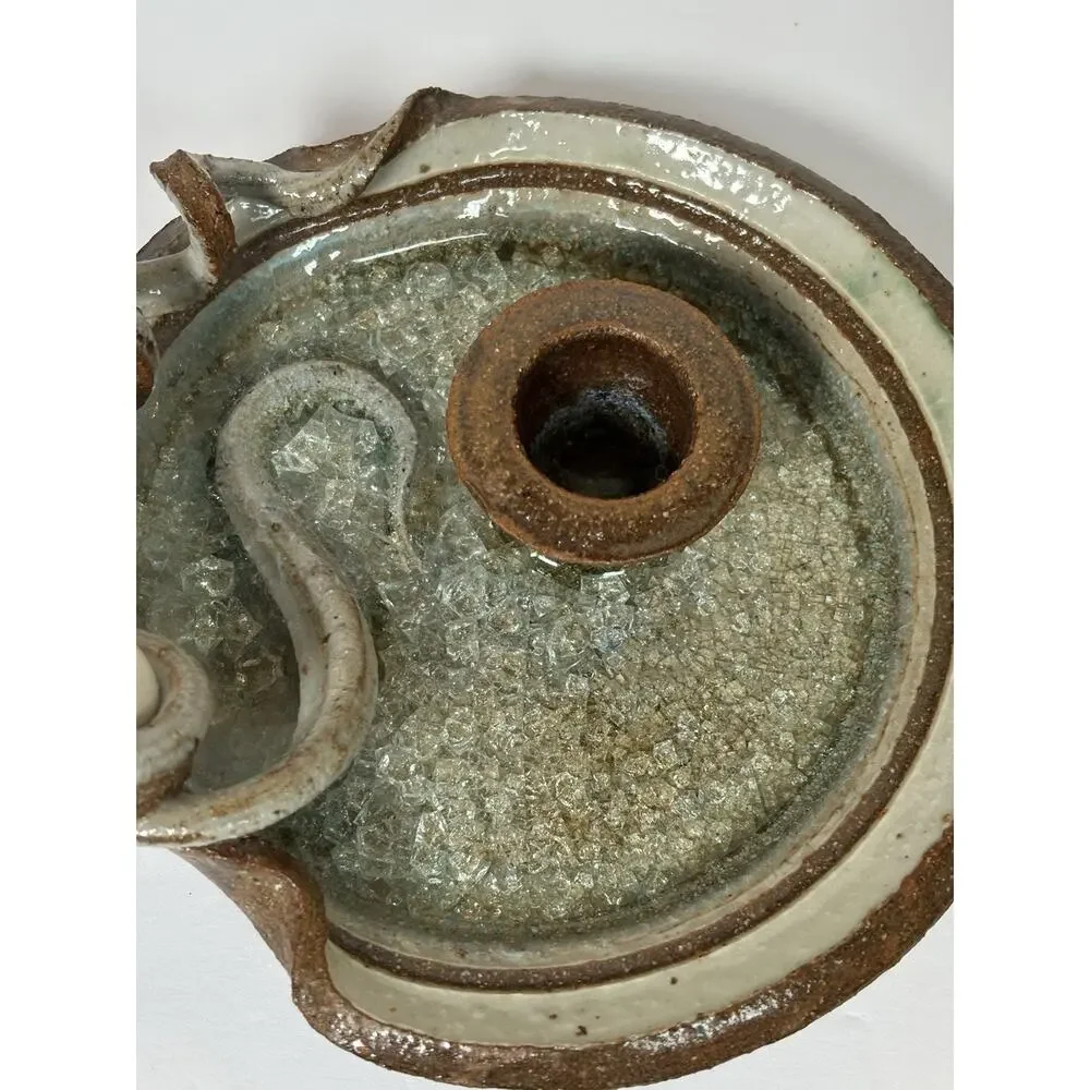 Art Studio Pottery Signed Objet d'art Hand Crafted Stoneware Candlestick Holder